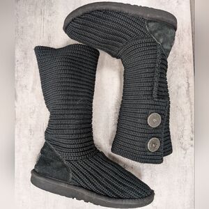 UGG Australia Kids Black Cardy Knit Button Tall Sweater Boots Size 4